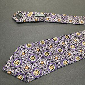 JZ Boulder X-Long Tie Purple Geometric Floral 64" x 3.5" All Silk Hand Made USA